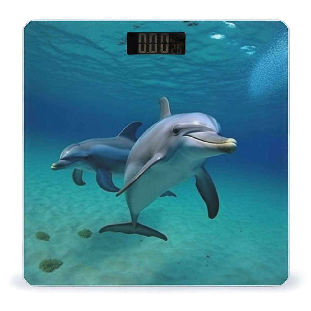 Dolphins Underwater Scale for Body Weight Highly Accurate Digital Bathroom Body Scale Digital Body Weight Scale Tempered Glass LCD Display Batteries and Tape Measure