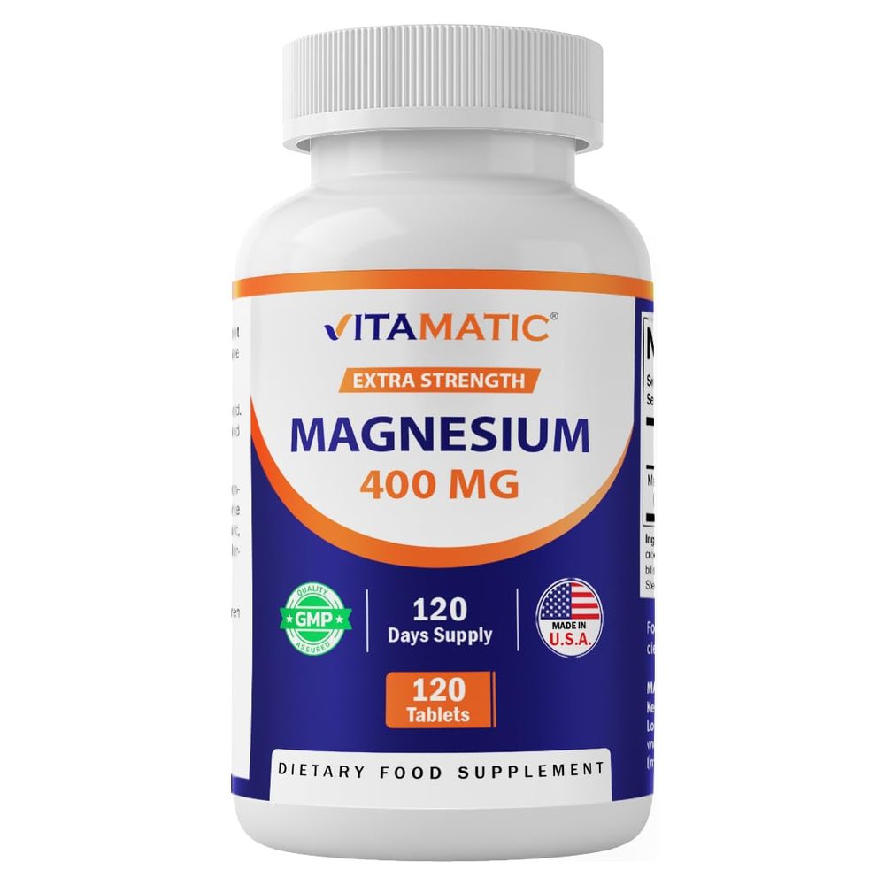 Vitamatic Extra Stregth Magnesium Oxide 400 mg 120 Vegetarian Tablets - Supports Muscle, Nerve, and Heart Health* - Made in The USA - Non-GMO & Gluten Free