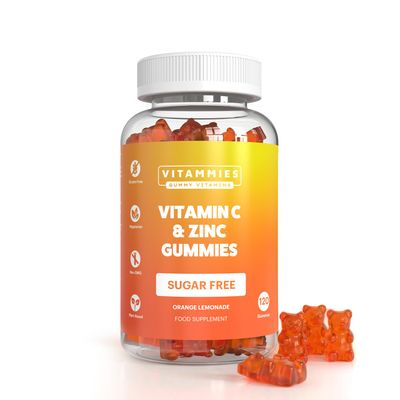 Vitammies Vegan Sugar Free Vitamin C and Zinc Gummies Chewable Orange Lemonade Flavor Gummies Vitamins Adults and Kids 200mg Vitamin C Per Serving for Daily Wellness (120 Units)
