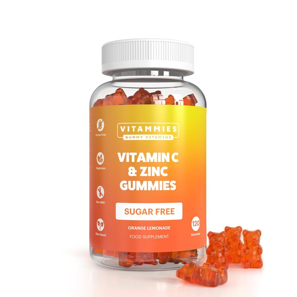 Vitammies Vegan Sugar Free Vitamin C and Zinc Gummies Chewable Orange Lemonade Flavor Gummies Vitamins Adults and Kids 200mg Vitamin C Per Serving for Daily Wellness (120 Units)
