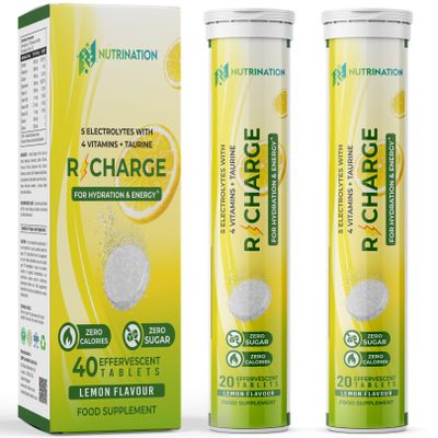 Electrolytes Hydration Tablets | 40 Effervescent Rehydration Tablets | 5 High Strength Electrolytes with Added Vitamin B6, B12, C & D | 250mg Taurine for Energy, Lemon Flavour