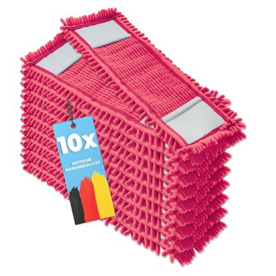 10 x Floor Mop Replacement Covers - Chenille Mop Cover Red - Microfibre Mop for Sensitive Floors - Microfibre Mop for Floor Care for All Mop Folding Holders 50 cm - Mop Cover