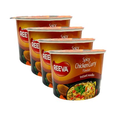 Reeva's Spicy Chicken Curry Flavour Cup Noodles 75G Instant Noodles Ready to Eat, Product of Ukraine Pack of 4