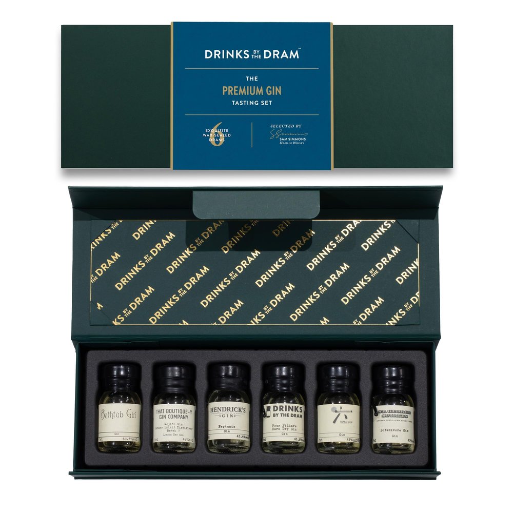 Drinks by the Dram Premium Gin Tasting Set - 6 x 3cl Drams of Craft Spirits - Gin Gift Set with Expressions from Across the Globe