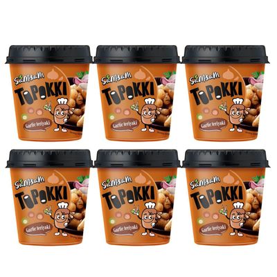 SamSam Instant Tteokbokki Topokki Korean Rice Cakes Chewy Street Snack, Multi Flavours, Carbonara, Cheese, Curry, Garlic Teriyaki, Jjajang, Rose, Original Sweet & Spicy (Pack of 6, Garlic Teriaki)