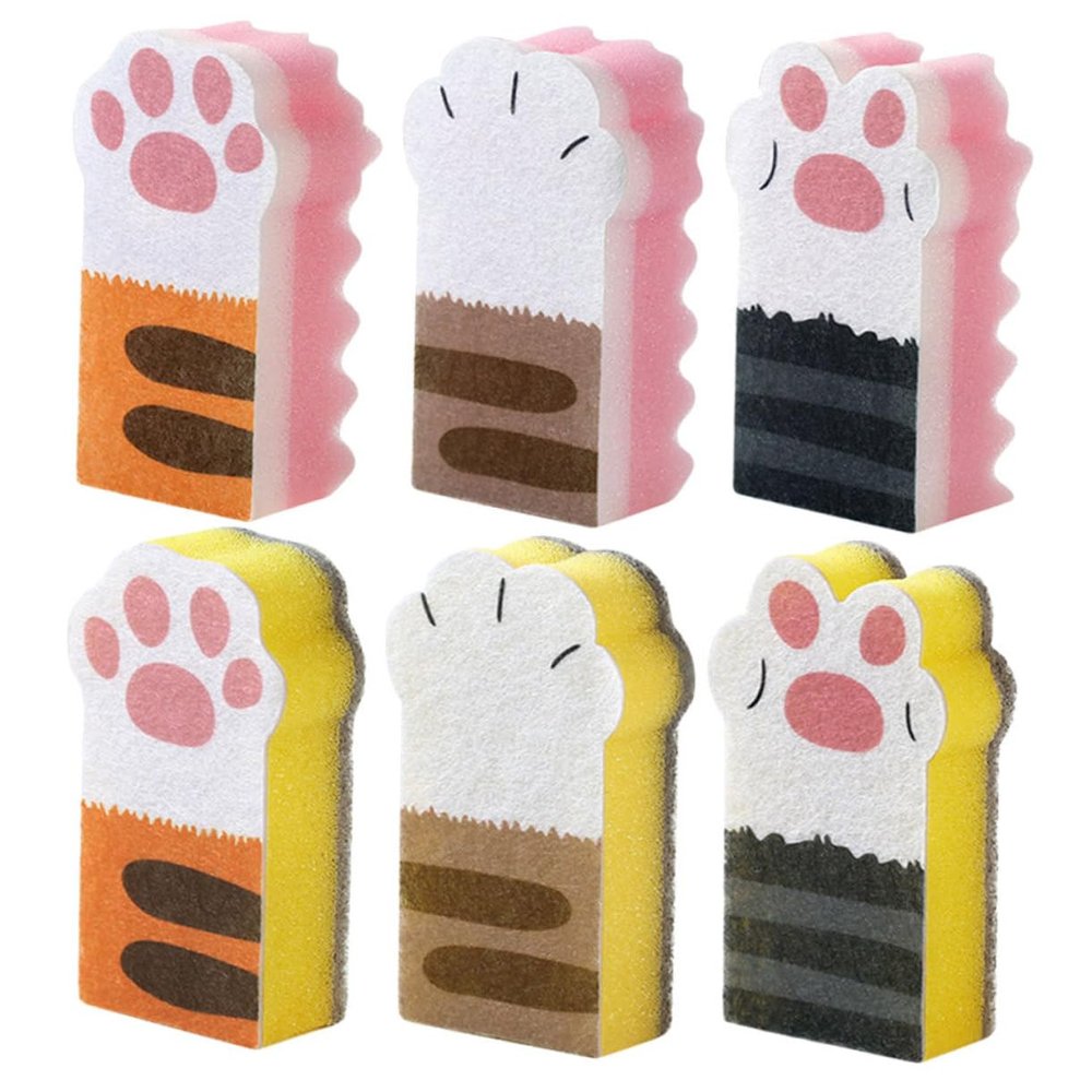 Didiseaon 6pcs Cat Claw Kitchen Sponge Scrub Pads, Lightweight Reusable Sponge for Dishes, Quick Drying Cleaning Pads for Kitchen Utensils and Wash up Tasks