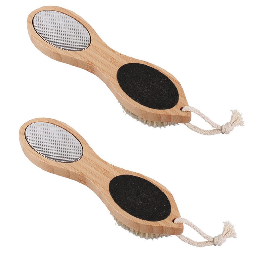 WRITWAA 2pcs Multi-Functional Foot File with Double-Sided Design for Remove Dead Skin Callus Remover Tool Bamboo Pumice Bristle and Sandpaper Foot Care for Random Color