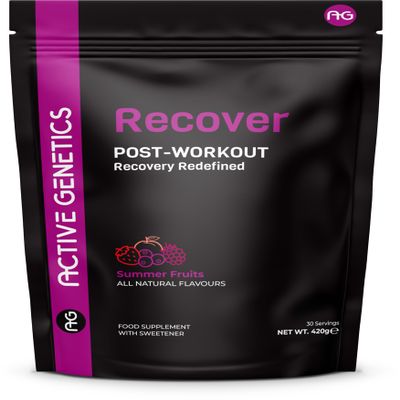 Active Genetics Recover Post-Workout Recovery Formula - L-Glutamine, Essential Amino Acids 5000mg, Triple Mushroom Matrix (Shiitake, Lion's Mane, Chaga), L-Carnitine & Montmorency Cherry - 30 Servings
