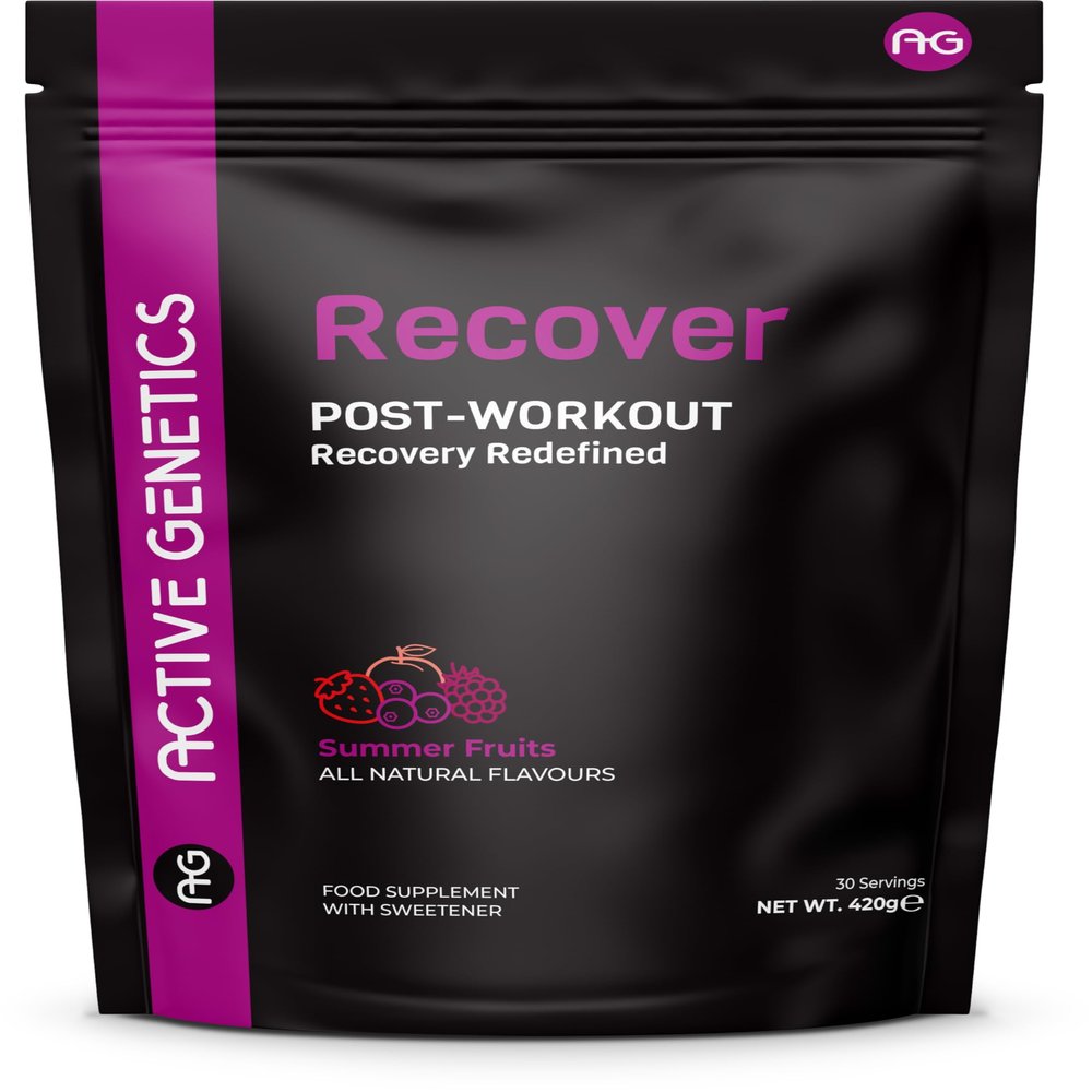Active Genetics Recover Post-Workout Recovery Formula - L-Glutamine, Essential Amino Acids 5000mg, Triple Mushroom Matrix (Shiitake, Lion's Mane, Chaga), L-Carnitine & Montmorency Cherry - 30 Servings