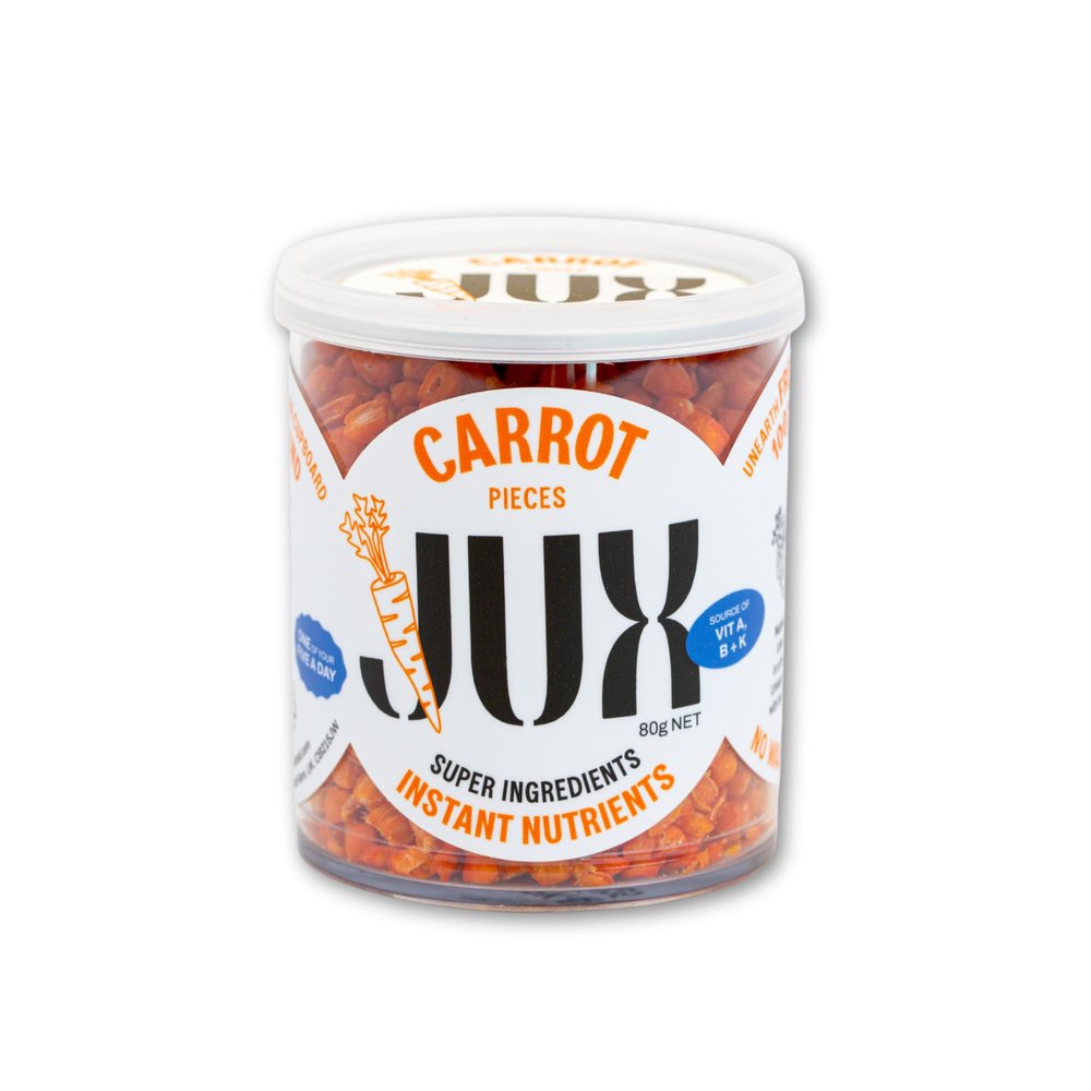 JUX Freeze-Dried Carrot Pieces | 100% Natural & Nutrient-Rich | Rehydrates Instantly for Smoothies, Pies & Salads. | Long Shelf Life | Equals 9 Fresh Carrots | No Additives, Vegan