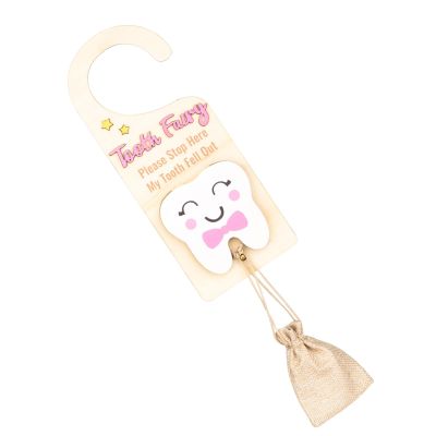 Wooden Tooth Fairy Hanger - Lost Tooth Holder with Money Bag | Door Handle Tooth Organizer, Fairy Keepsake Traditions for Kids, Encouragement Gifts for Girls Boys, Tooth Replacement Slot Box