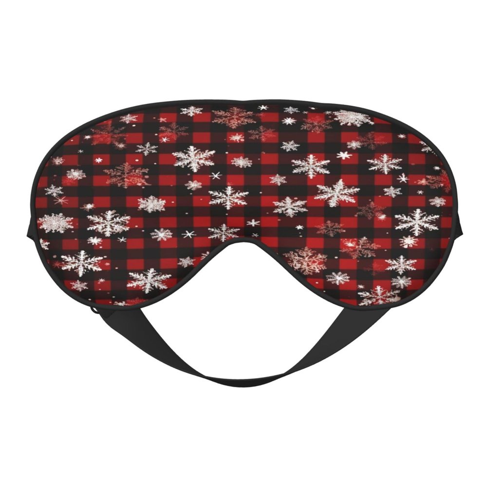 Polyester & Spandex Sleep Mask for Women Men Adjustable Silk-Like Eye Mask with Double-Sided Printing Christmas,Red Buffalo Plaid Breathable Blackout Blindfold for Sleeping Travel Night Shifts