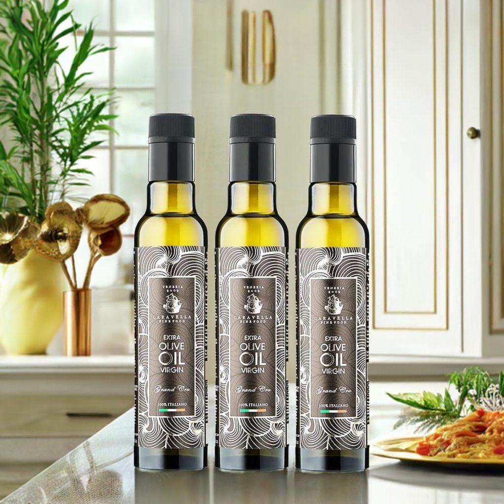 CARAVELLA FINE FOOD 3x Grand Cru Extra Virgin Olive Oil 250 ml Italian Cold-Pressed Rich in Polyphenols - Mild Fruity Herbaceous Fresh -Crafted from Signature Olives of Sicily - Elegant Gourmet gift
