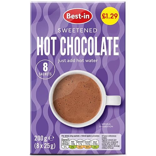 Best Value Sweetened Instant Hot Chocolate Sachets - 64 Sachets (8x8x14g) - Premium Dessert Beverage - Just Add Water