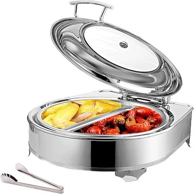 Chafing Dish, Round Stainless Steel Chafing Dishes And Food Warmers With Transparent Lid, 6L Adjustable Temperature(Color:Gn1/2)