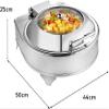 Chafing Dish, Round Stainless Steel Chafing Dishes And Food Warmers With Transparent Lid, 6L Adjustable Temperature(Color:Gn1/2) view 2