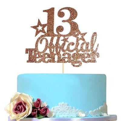 Happy 13th Birthday Cake Topper Glitter 13 Official Teenager Cake Topper Teenager Birthday Decorations for Teen 13th Birthday Party Decorations Supplies (Rose Gold)