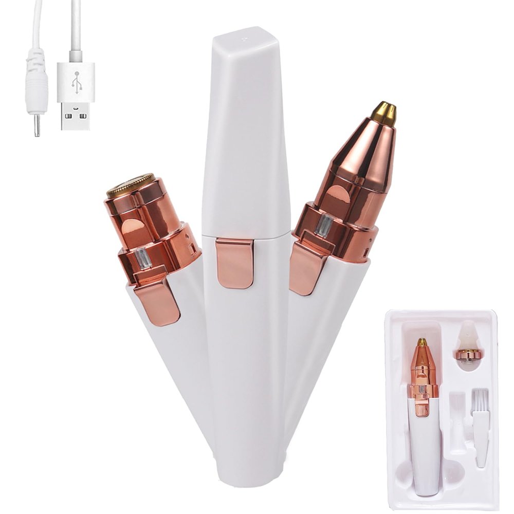2 in 1 Facial Hair Remover, Eyebrow Hair Remover, Rechargeable Eyebrow Trimmer and Face Shavers for Women, Portable Mini Epilator Electric Shaver Trimmer for Leg Lips Face Body Peach Fuzz.