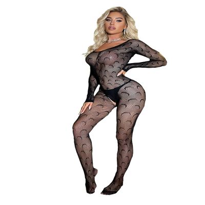 V-Ting Sexy Moon Lingerie for Women Set Seamless Bodystocking Catsuit Open Women Fishnet Bodysuit Tights Underwear Negligees Lingerie Sleepwear Crotch Open for Sex, Black Moon, Small-Large