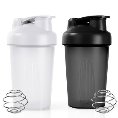 Fefod 2 Pack Protein Shaker Bottle with Stainless Steel Mixing Ball 500ml, Protein & Supplement Shaker Bottle, Leak Proof Flip Flop Lid Shake Bottle Mixer, BPA Free Protein Shake Bottle, Black + White