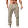 BmDSGC Mens Cotton Pants Casual Elastic Waist Drawstring Lightweight Summer Beach Trousers with Pockets Beach Themed Slacks Trousers Casual Slim Fit Lounge Wear Sweatpants (Khaki,L) view 1