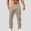 BmDSGC Mens Cotton Pants Casual Elastic Waist Drawstring Lightweight Summer Beach Trousers with Pockets Beach Themed Slacks Trousers Casual Slim Fit Lounge Wear Sweatpants (Khaki,L) view 4