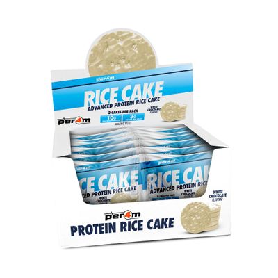 Per4m Chocolate Protein Rice Cakes Twin Packs | High Protein, Low Sugar Snack with 10g Protein | Nutritional & Healthy Gym Snack Bar | Box of 12 x 64g (Box, White Chocolate)