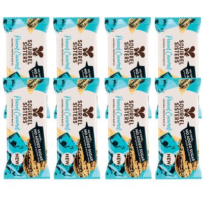 Squirrel Sisters Peanut Caramel Snack Bars 8 x 40gm - No Added Sugar, Vegan, Gluten-Free Nutrition Bars, Plant-based Healthy Snacks for Adults and Kids