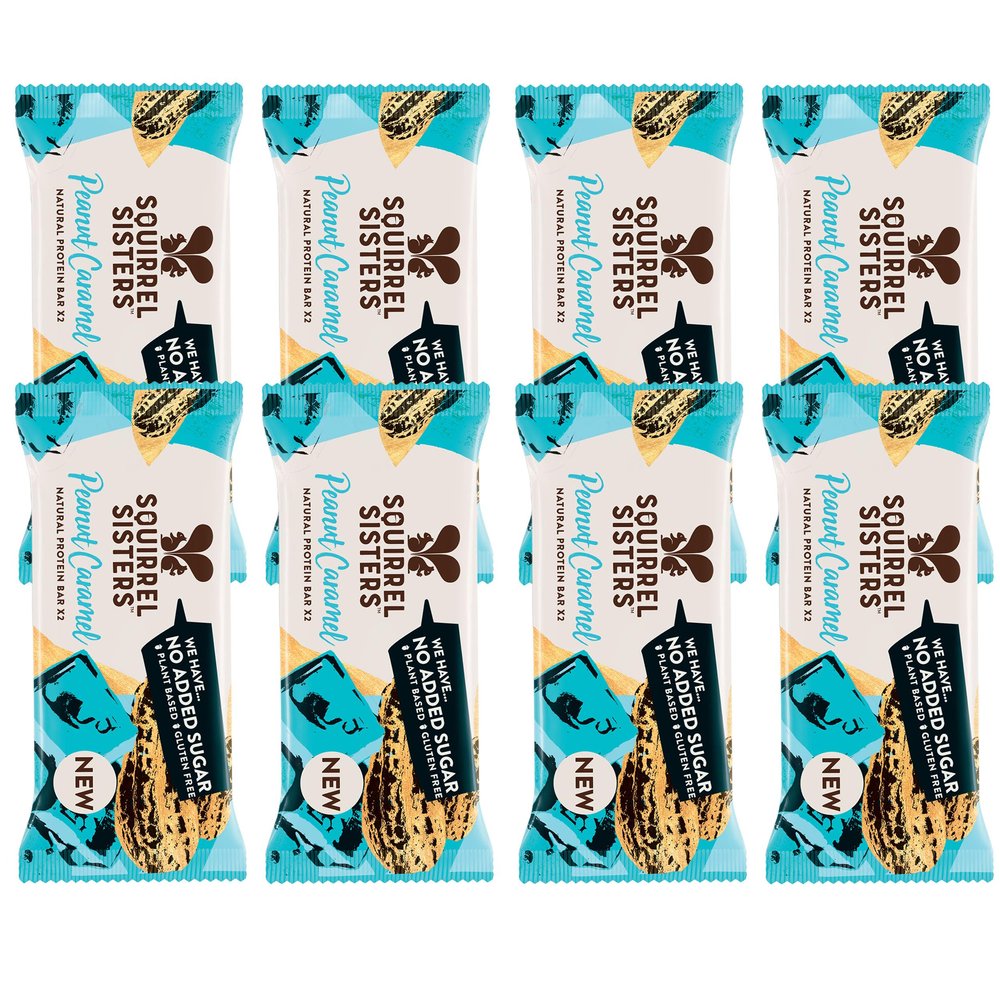 Squirrel Sisters Peanut Caramel Snack Bars 8 x 40gm - No Added Sugar, Vegan, Gluten-Free Nutrition Bars, Plant-based Healthy Snacks for Adults and Kids