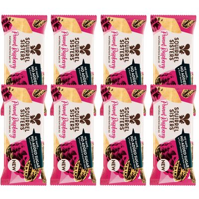 Squirrel Sisters Peanut Raspberry Snack Bars 8 x 40 Gm- No Added Sugar, Vegan, Gluten-Free Nutrition Bars, Plant-based Healthy Snacks for Adults and Kids