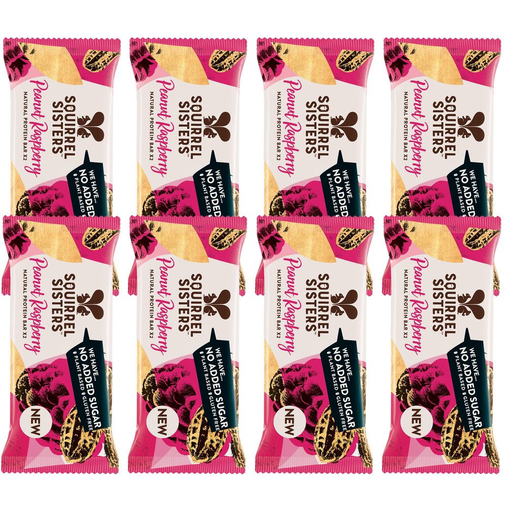 Squirrel Sisters Peanut Raspberry Snack Bars 8 x 40 Gm- No Added Sugar, Vegan, Gluten-Free Nutrition Bars, Plant-based Healthy Snacks for Adults and Kids