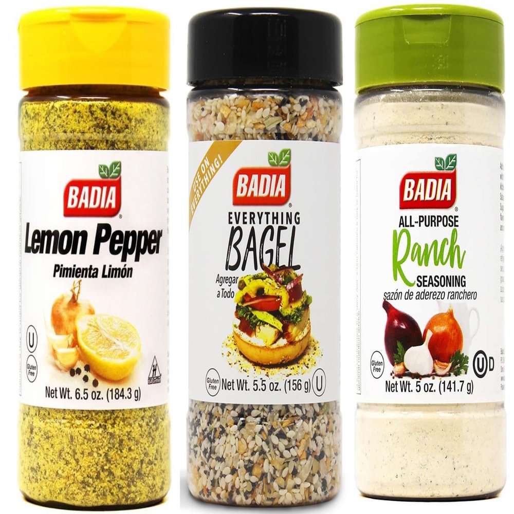 Badia Seasoning Set, Lemon Pepper 184.3g, Everything Bagel 156g, Ranch All-Purpose 141.7g, | Gluten-Free | Use On Everything !