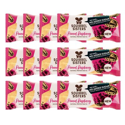 Squirrel Sisters Peanut Raspberry Snack Bars 12 x 40 Gm- No Added Sugar, Vegan, Gluten-Free Nutrition Bars, Plant-based Healthy Snacks for Adults and Kids