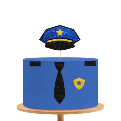 Police Officer Cake Topper, Police Birthday Cake Decor, Black Glitter Police Cake Topper for Baby Shower, Policemen Birthday/Graduation/Retirement Party Decoration