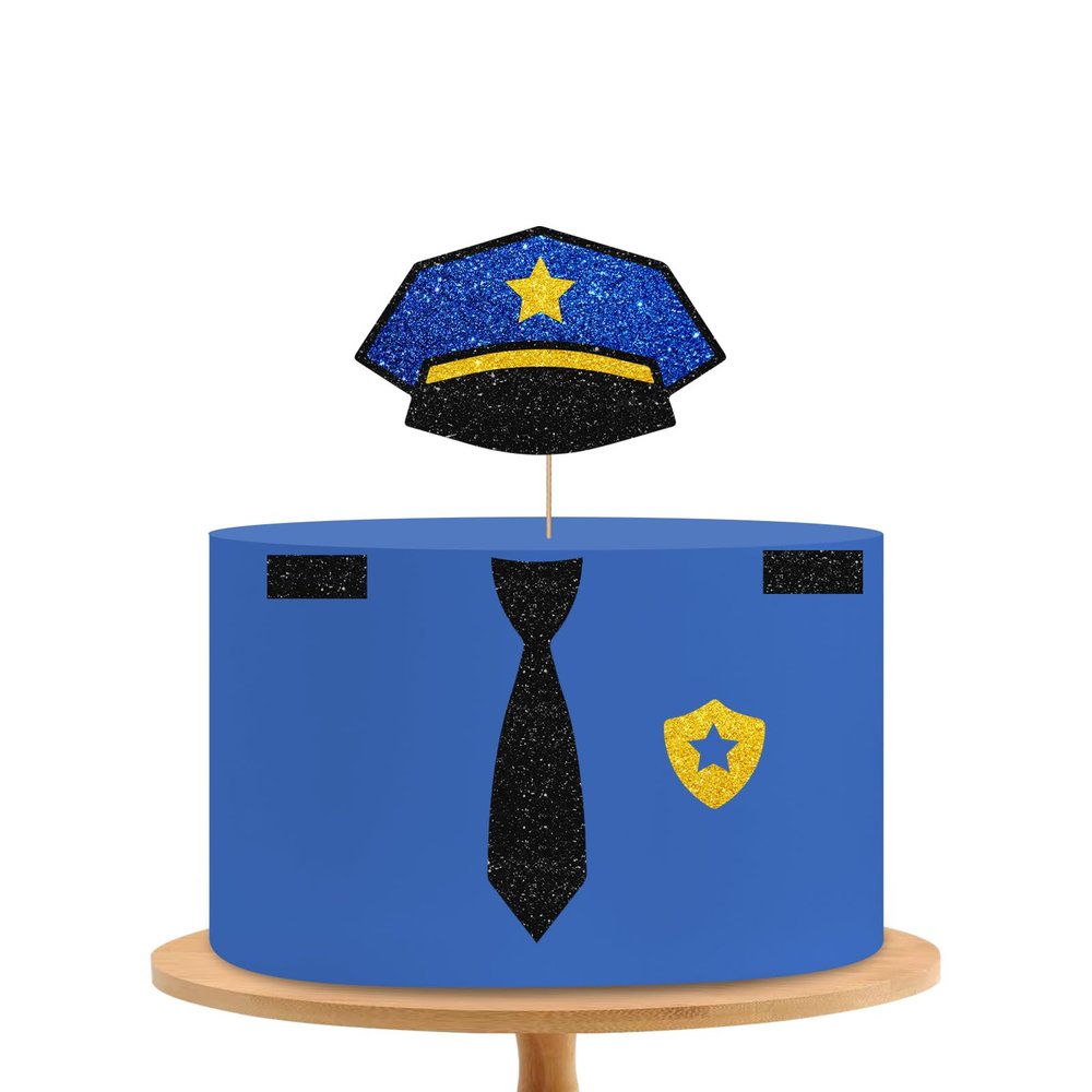 Police Officer Cake Topper, Police Birthday Cake Decor, Black Glitter Police Cake Topper for Baby Shower, Policemen Birthday/Graduation/Retirement Party Decoration