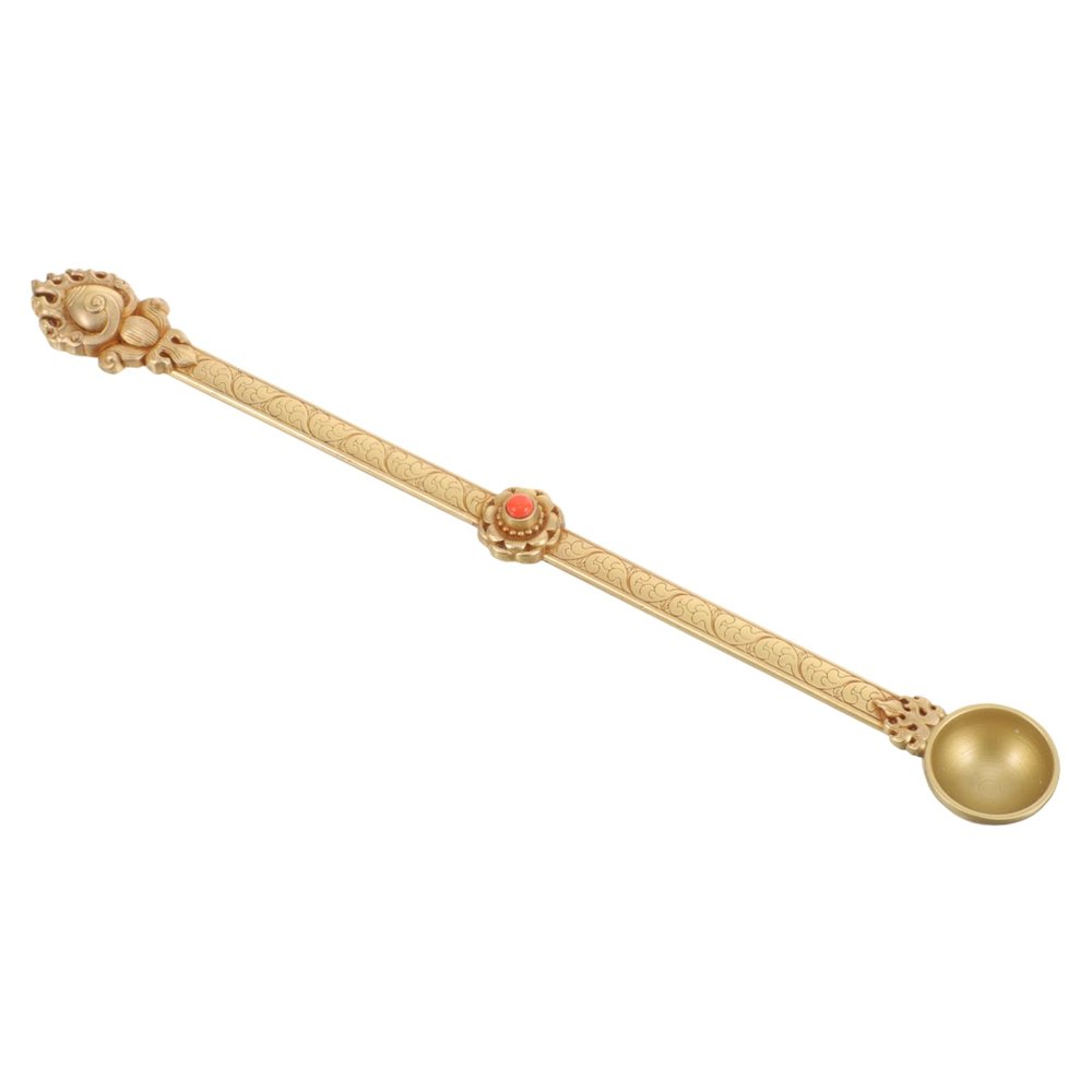 VINTORKY Brass Ghee Spoon Crafted Hawan Spoon for Offering Ghee and Taking Out Ash in Rituals Intricately Carved Ethnic Antique Style