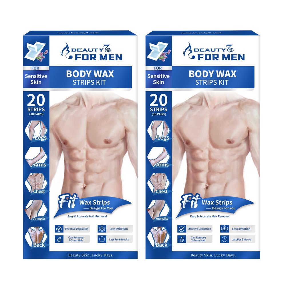 2 Sets of Men's Body Wax Strips Mens Hair Removal, Includes 20 Waxing Strips & 4 Post Wax Calming Oil Wipes, Cold Wax Strips Gentle Hair Removal for Body Legs Underarm Sensitive Skin