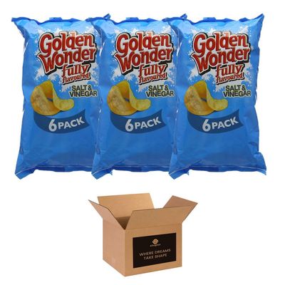 Golden Wonder Variety Crisp Pack Potato Crisps - 3 Pack of Delicious, Crunchy Snacks for Any Occasion | Family-Friendly Multi-Pack 25g (3 Pack, 6xSalt & Vinegar)