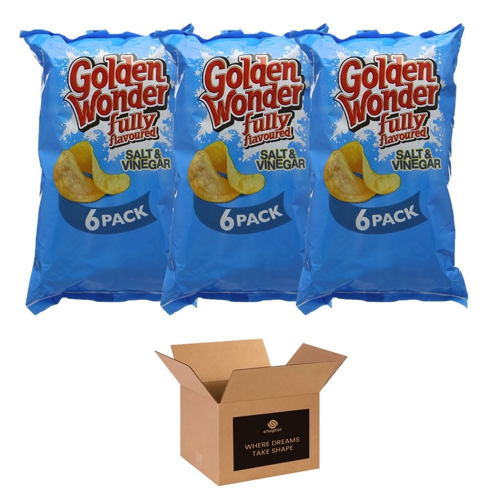 Golden Wonder Variety Crisp Pack Potato Crisps - 3 Pack of Delicious, Crunchy Snacks for Any Occasion | Family-Friendly Multi-Pack 25g (3 Pack, 6xSalt & Vinegar)
