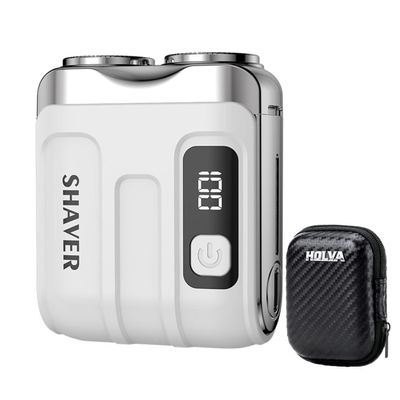 2025 New Mini Dual-Head Electric Shaver, Portable Rotary Dual Ring Electric Shaver, Mini Electric Razor with LED Display, Rechargeable Waterproof Pocket Razor for Men (White)