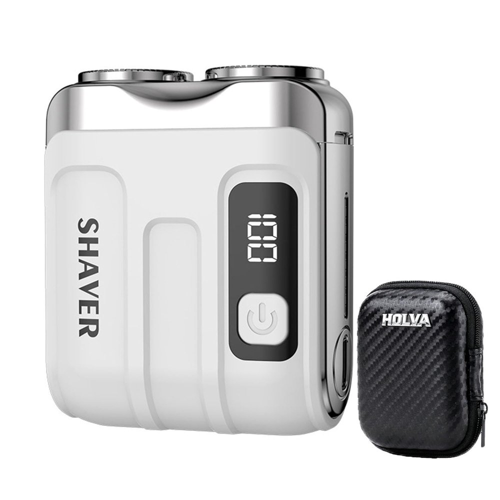 2025 New Mini Dual-Head Electric Shaver, Portable Rotary Dual Ring Electric Shaver, Mini Electric Razor with LED Display, Rechargeable Waterproof Pocket Razor for Men (White)