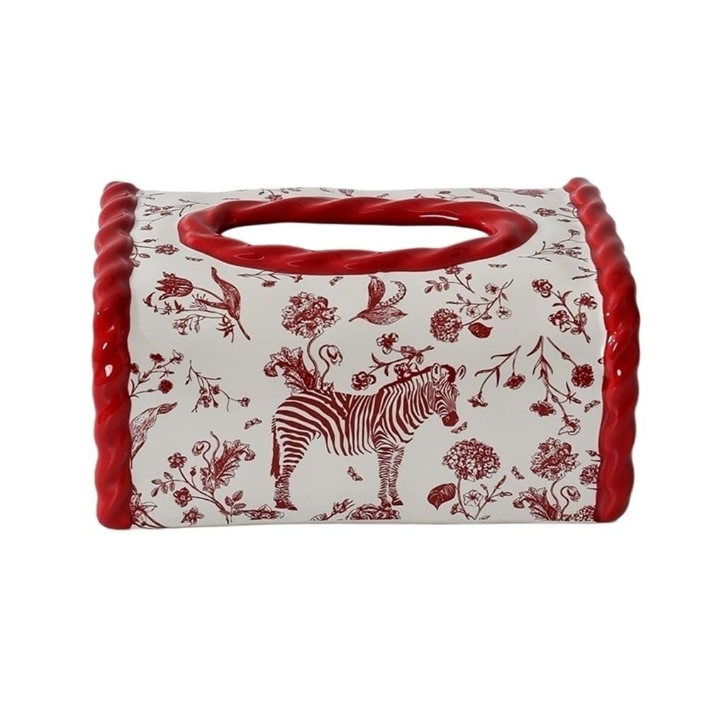 DFHS46JK Tissue Box Cover Creative Home Paper Towel Box Living Room Square Ceramic Drawer Box In Living Room(Red)