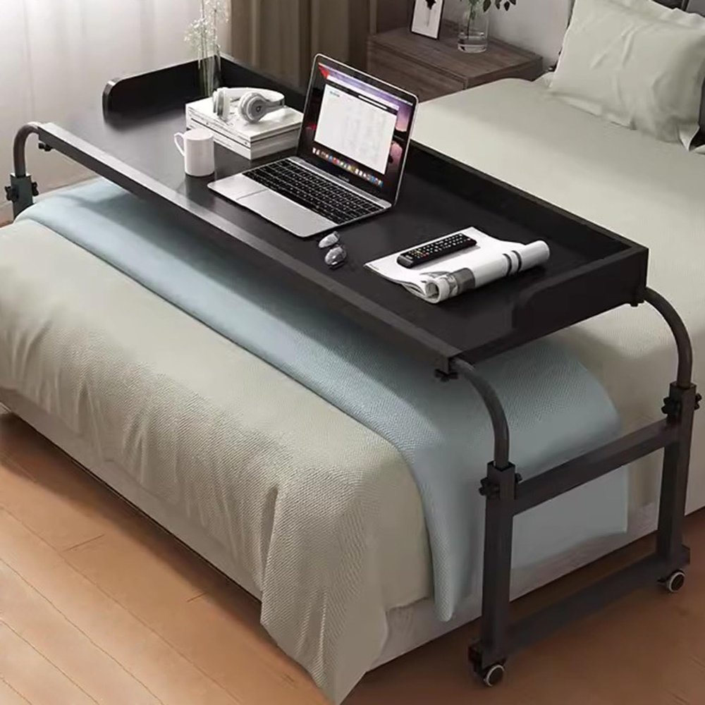 Bedtable Mobile Overbed Table,Bedside Table Adjustable Height And Length Standing King Size Portable Desk With Castor Wheels Food Tray Desk