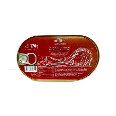 Amberfish Canned Easy Open Sprats in Tomato Sauce 170G Smoked Sprats in Tomato Sauce Sterilized Canned Fish Product of Latvia Pack of 1