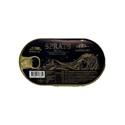 Amberfish Canned Easy Open Sprats in Oil 190G Somiked Sprats in Rapeseed Oil Sterilized Canned Fish Product of Latvia Pack of 1