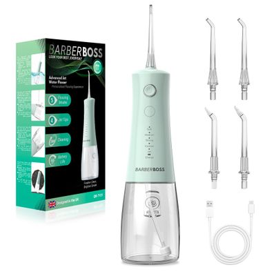 BarberBoss Water Flosser, Cordless Electric Tooth Flosser, 5 Pressure Modes, IPX8 Waterproof Dental Flosser, Portable Oral Irrigator for Gum Care, Teeth Cleaning kit (Pastel Green)