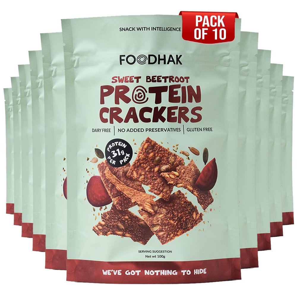 FOODHAKS Sweet Beetroot Protein Gluten Free Crackers | Pack of 10 x 100g