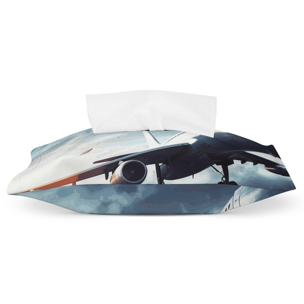Airplane Tissue Box Cover Modern Decorative Tissue Holder PU Rectangular Storage Box Suitable for Dressing Tables Office Nightstand