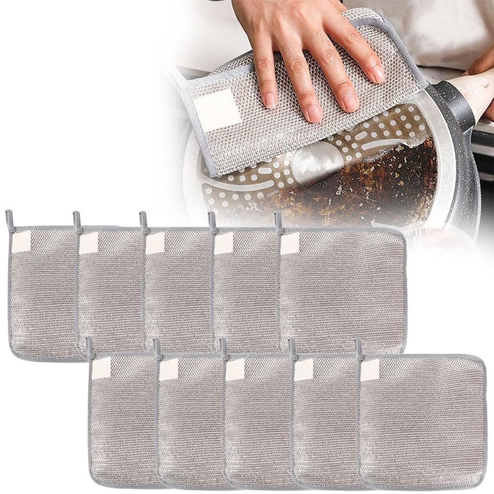 Jiexily Multipurpose Wire Dishwashing Rags for Wet and Dry, 2025 New Non-Scratch Wire Dishcloth, Metal Scrubbing Pads Sponge Cloths Towels Clean for Home Kitchen Dishes, Sinks (10 Pack)