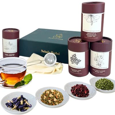 Premium Herbal Tea gift boxes- Aurora, Amber and Aura- Loose leaf tea boxes with infuser (Amber and Aura)